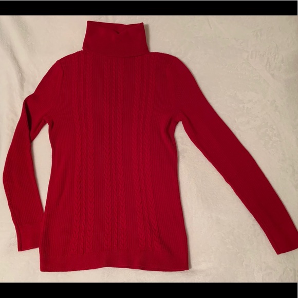 Talbots Sweaters - Talbots Red Cableknit Turtleneck Sweater